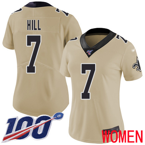 New Orleans Saints Limited Gold Women Taysom Hill Jersey NFL Football #7 100th Season Inverted Legend Jersey->youth nfl jersey->Youth Jersey